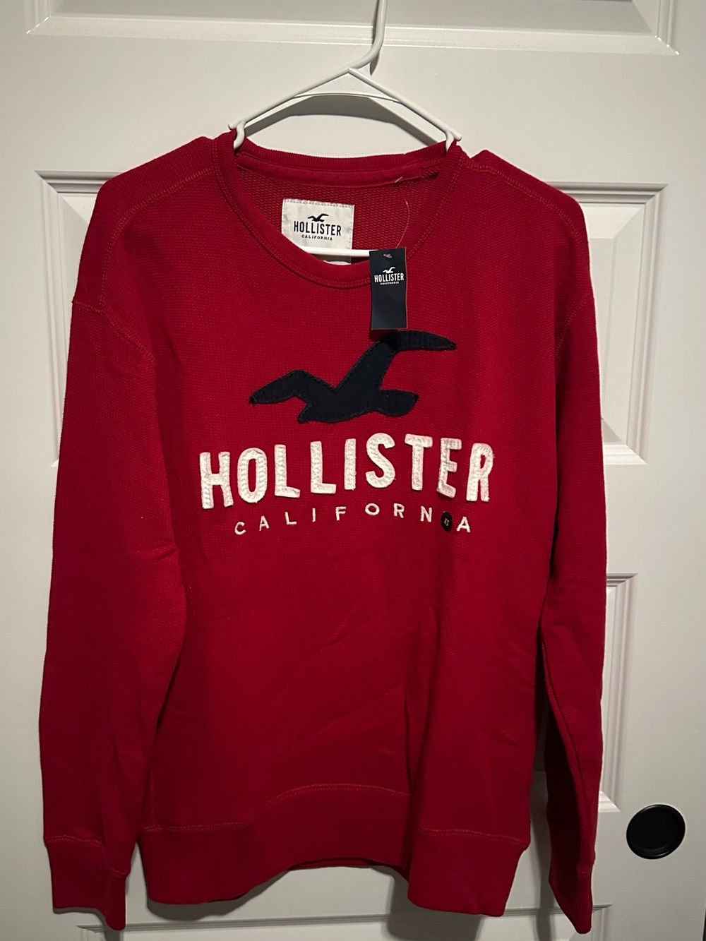 Hollister Red Crewneck Sweater with Navy Logo